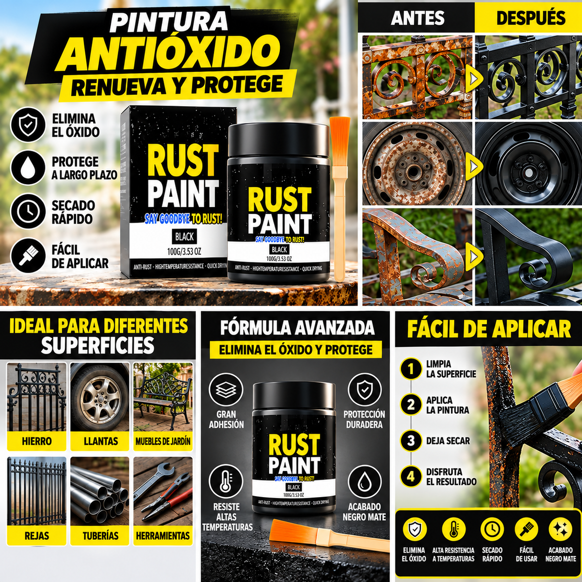 Rust Paint — Pintura antióxido negra 100 g